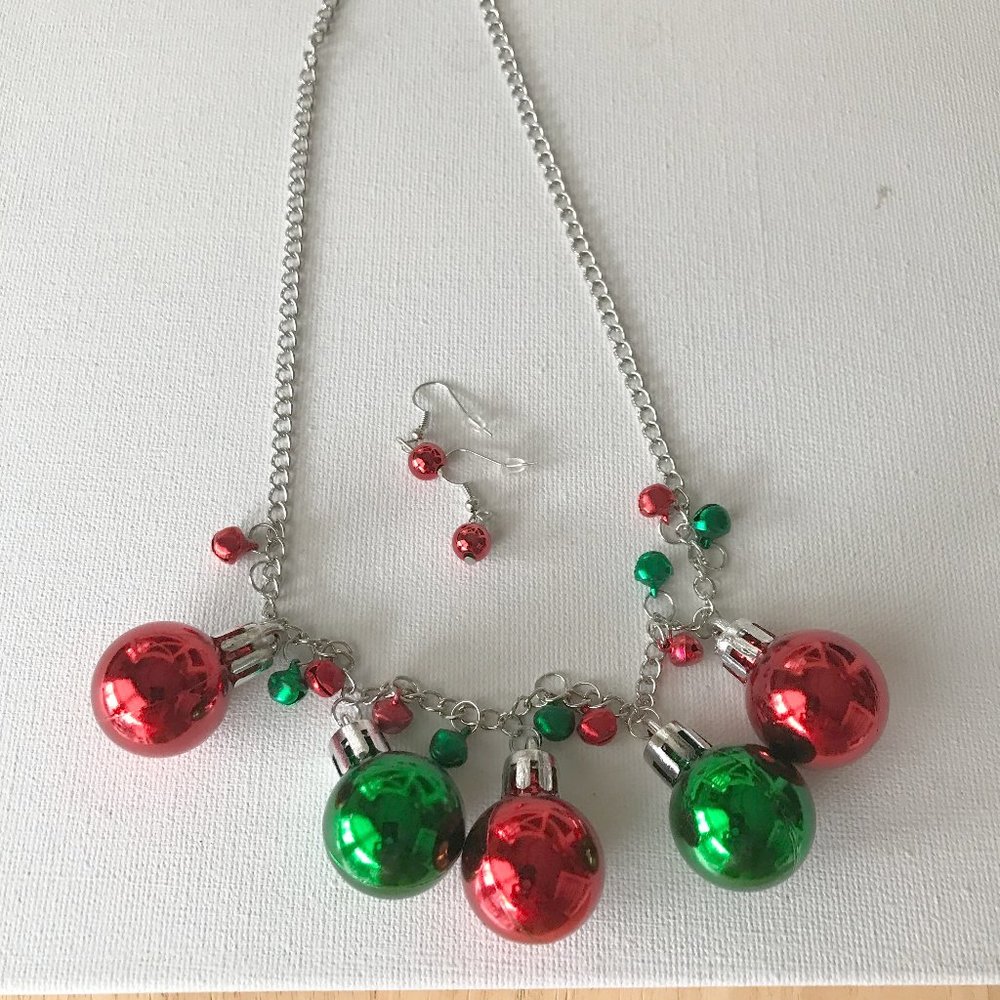 Christmas Ornament Necklace & Earrings Set New